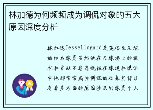 林加德为何频频成为调侃对象的五大原因深度分析